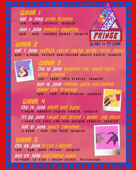 Schedule of events for Suffolk Pride Fringe Festival 