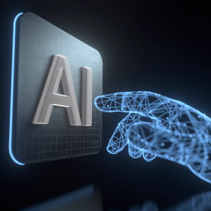 Hand reaching out to AI button