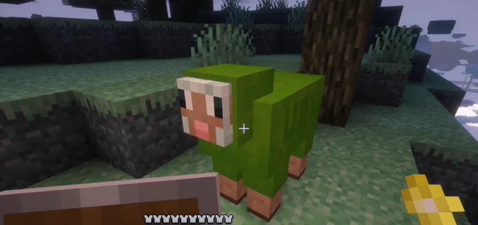 Minecraft Aether dimension I spot a green sheep out in the wild