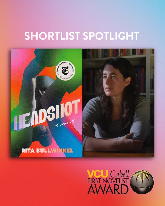 The cover of Headshot alongside a photo of the author, Rita Bullwinkel.