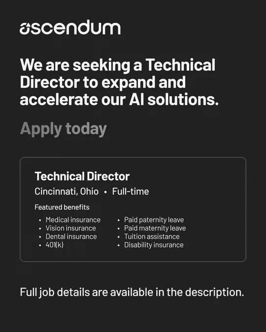 Ascendum is growing and now hiring for a technical director to enhance our AI offerings for our clients.