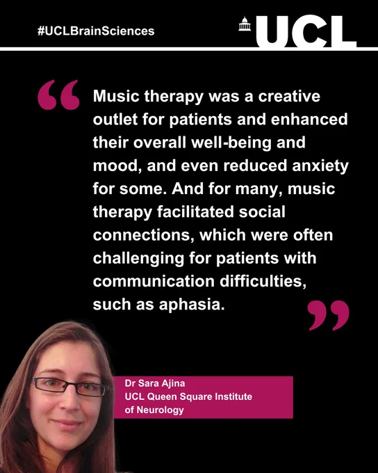 Reads: Music therapy was a creative outlet for patients and enhanced their overall well-being and mood, and even reduced anxiety for some. And for many, music therapy facilitated social connections, which were often challenging for patients with communication difficulties, such as aphasia.