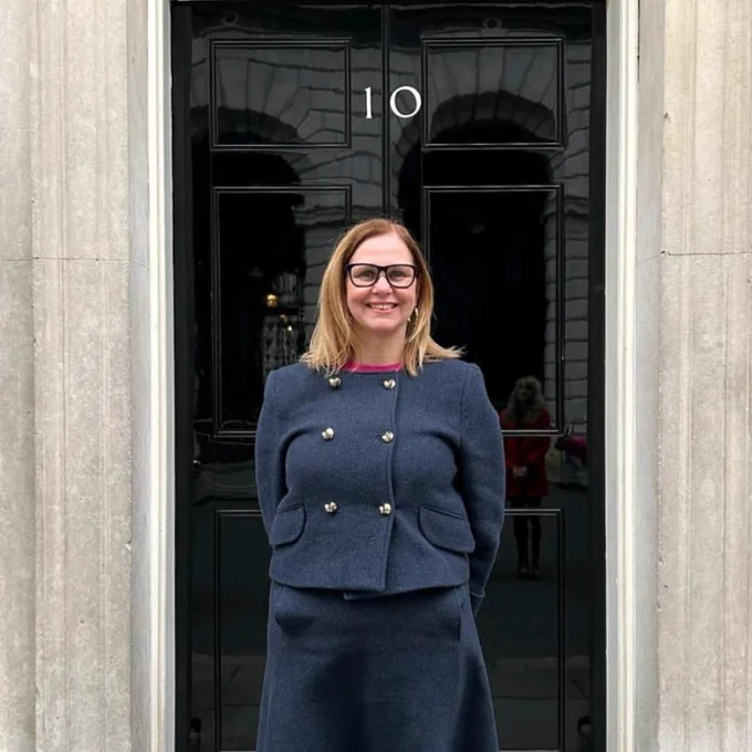 Helen Godwin, the new Mayor of the West of England, is pictured outside Number 10 Downing Street.