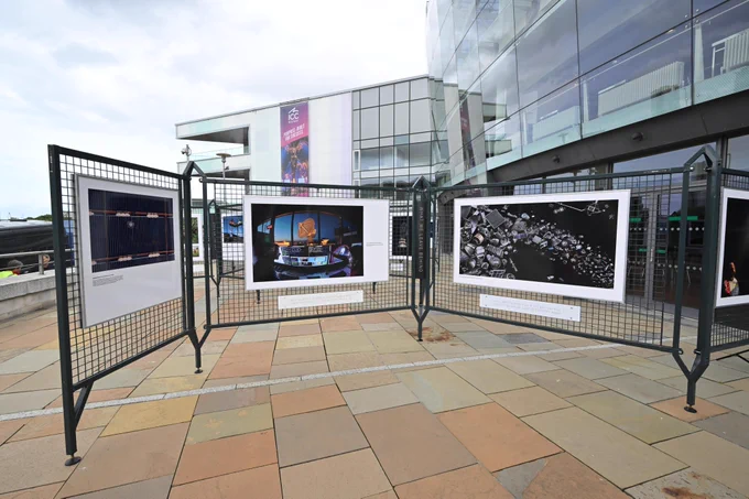 The 'Our Fragile Space: Protecting the Near-Space Environment' exhibition outside ICC Belfast.