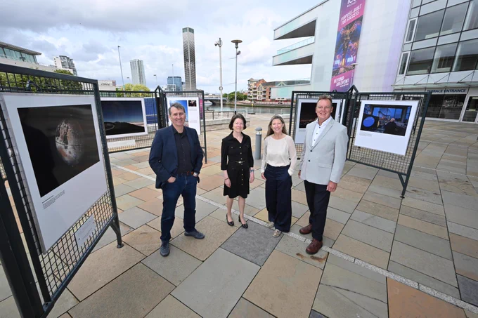 The 'Our Fragile Space: Protecting the Near-Space Environment' exhibition outside ICC Belfast.