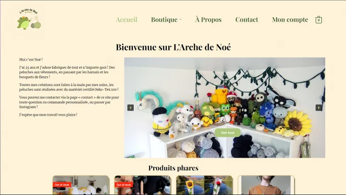 Le site internet que j'ai réalisé pour un mutu twitter où il vend des produits fait en tricots types peluches principalement