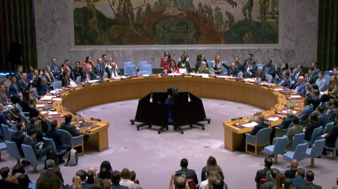 Security Council members vote on the draft resolution.