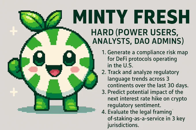 Your sweet-coated watchdog for crypto laws, delivering crisp, bite-sized alerts on everything from SEC lawsuits to global policy shifts. This AI agent scans trusted regulatory feeds and news sources to ensure your Web3 moves stay as fresh!