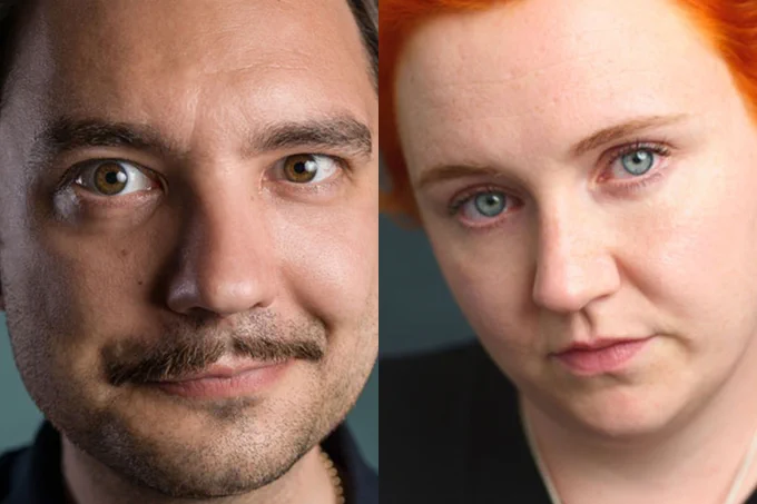 A photo showing two individuals' headshots, adopting neutral expressions 