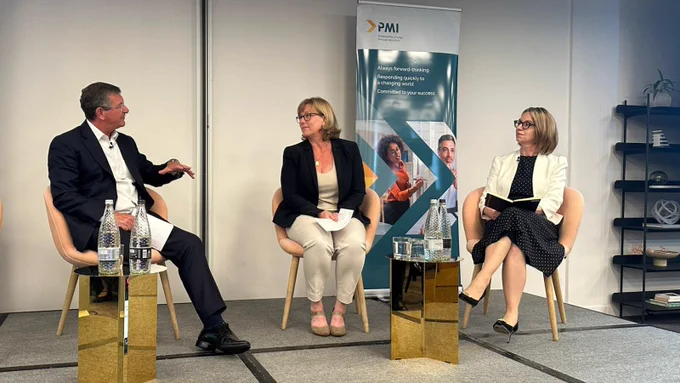 Our CEO, Michelle Ostermann (centre), and our Chair, Kate Jones (right), at today's PMI Annual Conference. 