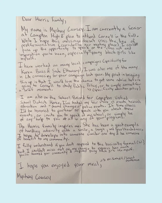 Myshay Causey writes a letter to Vice President Kamala Harris.