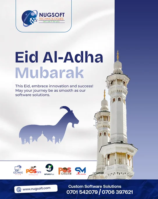 🙏Happy Eid Al-Adha from Nugsoft Technologies! 🕌

From the entire team, we wish you a blessed  Eid celebration. May this season inspire new ideas and pave the way for successful ventures. ✨

#NugsoftUganda #EidCelebration  #CustomSoftware #HappyEid