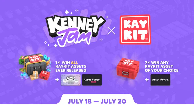 Kenney Jam x KayKit, 1x Win ALL KayKit assets ever released, 7x Win any KayKit asset of your choice. July 18th - July 20th.