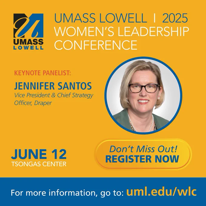 Promotional image for the UMass Lowell Women's Leadership Conference.