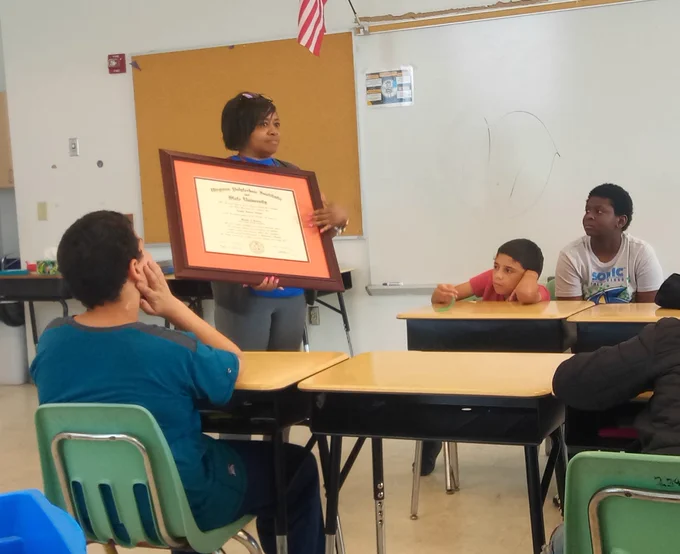 Dr. Hillian answers a scholar's question about college diplomas and degrees. She uses her Master's degree from Virginia Tech to provide tangible example.