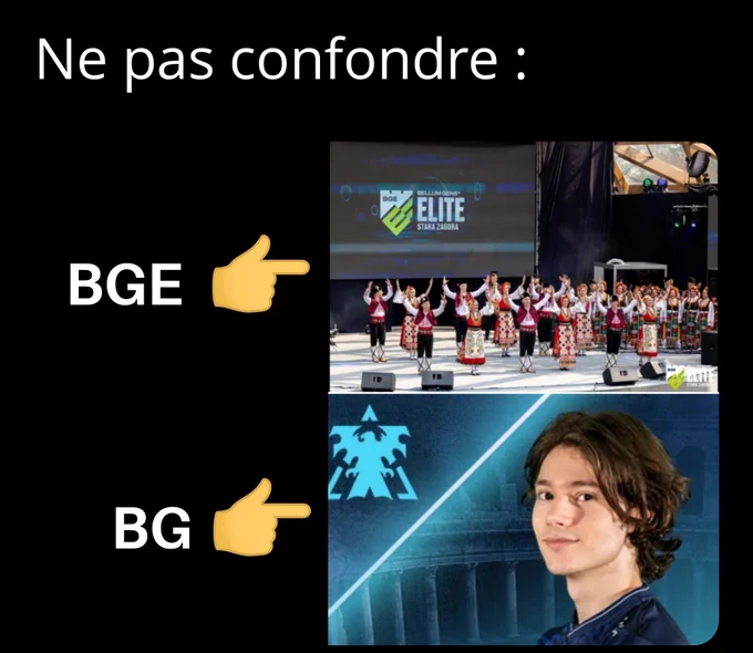 Ne pas confondre: 
 - BGE : (une photo de la BGE StarCraft)
 - BG : la photo de Clem