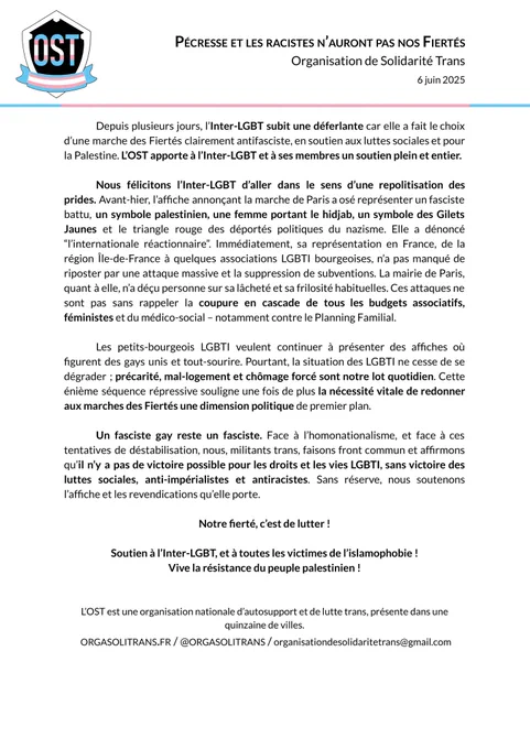 Capture du communiqué. Son contenu est copié dans le thread ci-dessous.