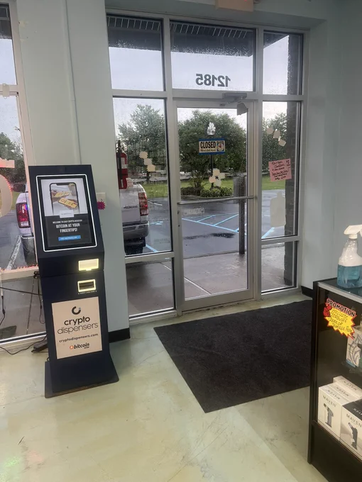 Crypto Dispensers Bitcoin ATM located inside VIP Smoke 13 at 12185 North Executive Drive in Edinburgh, Indiana, allowing users to buy Bitcoin with cash instantly up to $15,000 per day