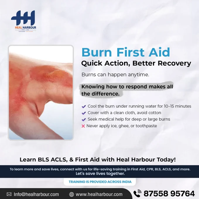 Burn First Aid 🔥
Quick Action = Better Recovery

Burns can happen anytime—know how to respond

📞 Contact Us:  91-87558 95764
🌐 Learn More: www.healharbour.com


#BurnFirstAid #EmergencyCare #BePrepared #FirstAidTips #HealHarbourPvtLtd #Training #Healthcare #HealHarbour #India