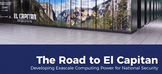 booklet cover title with subtitle "developing exascale computing power for national security" and a cropped El Capitan machine photo