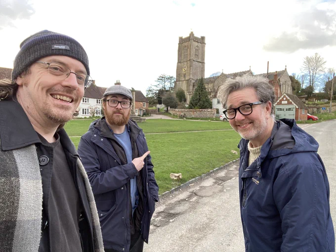 The Mulgrave Audio team in the village of Aldbourne, location for the 1971 Doctor Who story The Daemons. 