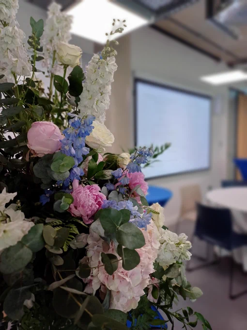 Large pedestal arrangement of flowers