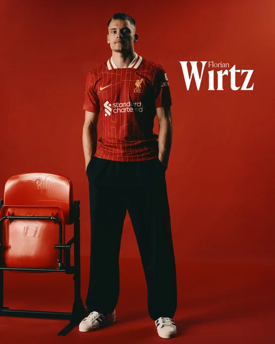 Photography of Florian Wirtz wearing a Liverpool shirt.