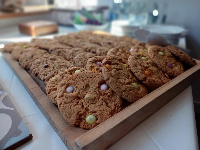 Photo of cookies displayed nicely on the catering table.