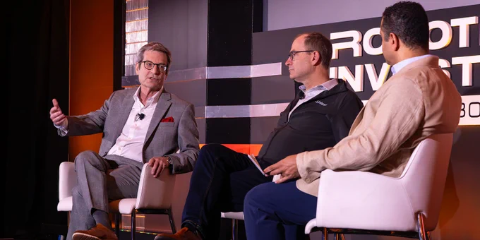 Jeff Burnstein, David Mindell and Fady Saad at Robotics Invest 2025.