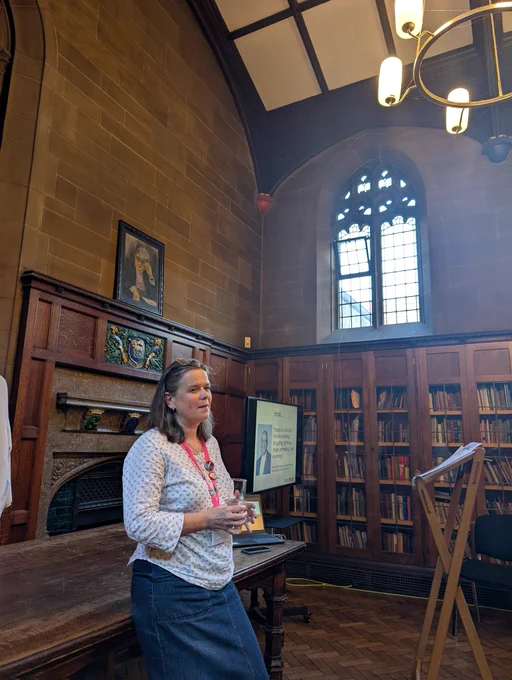 Ros, in the cathedral library, delivering her talk