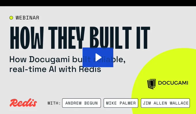 An image describing the content and participants in the Redis-Docugami webinar, which occurred June 17, 2025, and is now available on-demand.