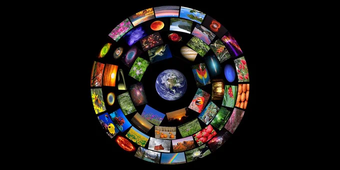 An image of Earth surrounded by other photos.
