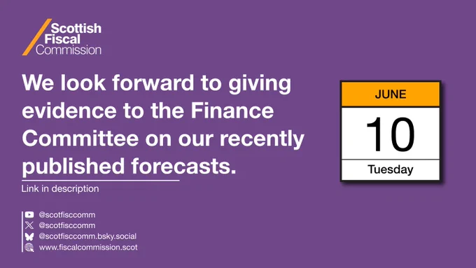 The words “We look forward to giving evidence to the Finance Committee on our recently published forecasts” alongside a picture of a calendar showing Tuesday 10 June.