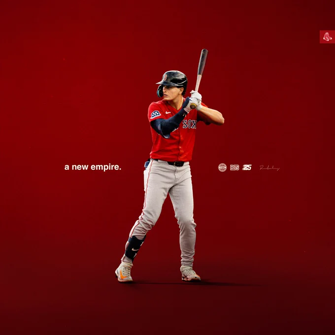 TEXT: "A New Empire"
IMAGE: A photo cutout of Roman Anthony in a red Red Sox jersey standing at the plate in a batting stance. 