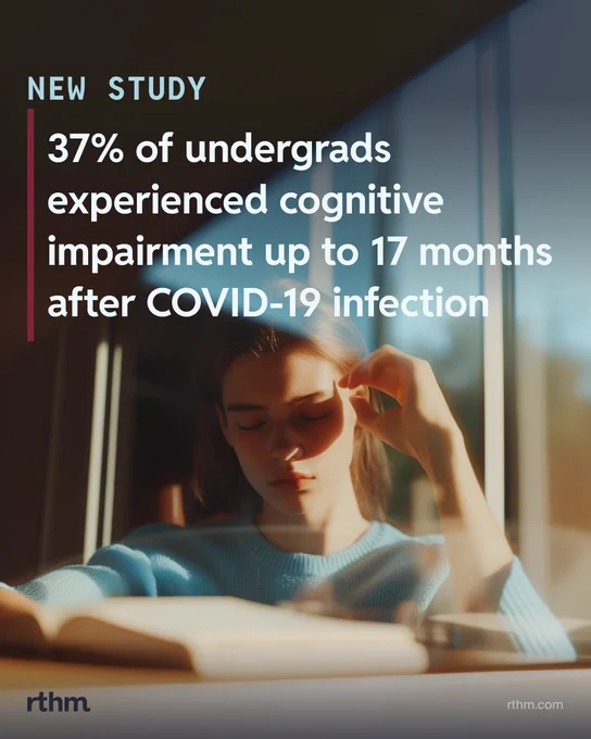 New Study:

37% of undergrads experienced cognitive impairment up to 17 months after COVID-19 infection

(Arrow pointing right) young person sleeping on pile of books
