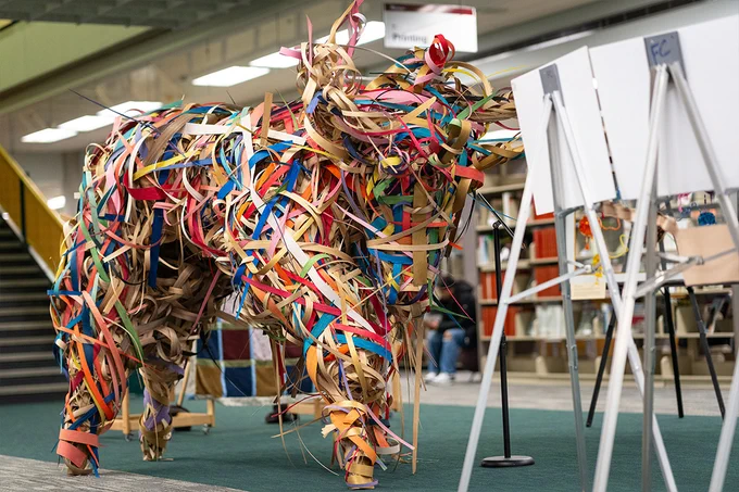 An art piece that resembles a bull. 