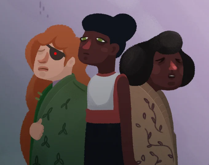 Three women with desolate, exhausted expressions on their faces.