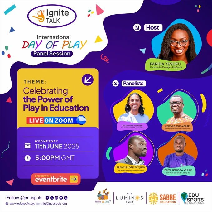 Register here: https://www.eventbrite.co.uk/e/eduspots-june-2025-ignite-talk-celebrating-the-power-of-play-in-education-tickets-1407184810649?aff=oddtdtcreator