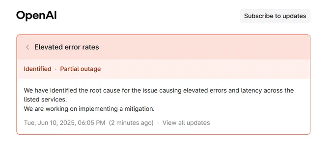 ChatGPT server status page