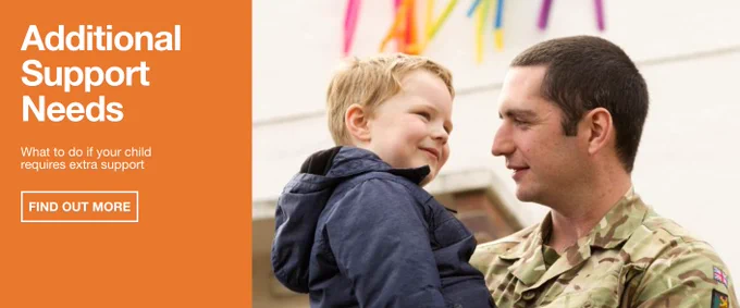 A man and a child are featured with the text 'Additional Support Needs: What to do if your child requires extra support – find out more'.