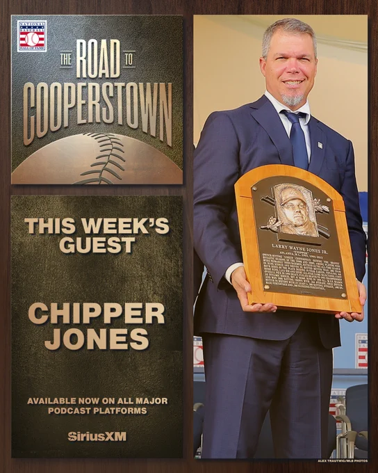 Chipper Jones is this week's guest on The Road to Cooperstown, available now on all major podcast platforms. (Jones photo: Alex Trautwig/MLB Photos)
