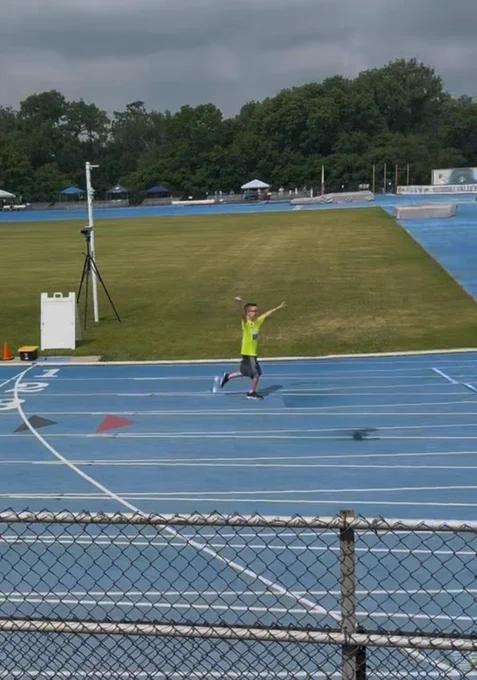 Tyce winning the 50 meter dash