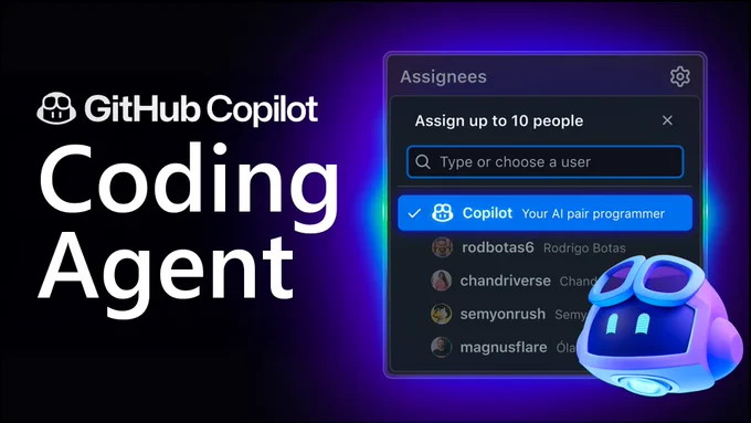 GitHub logo and UI. Text reads "GitHub Copilot Coding Agent."