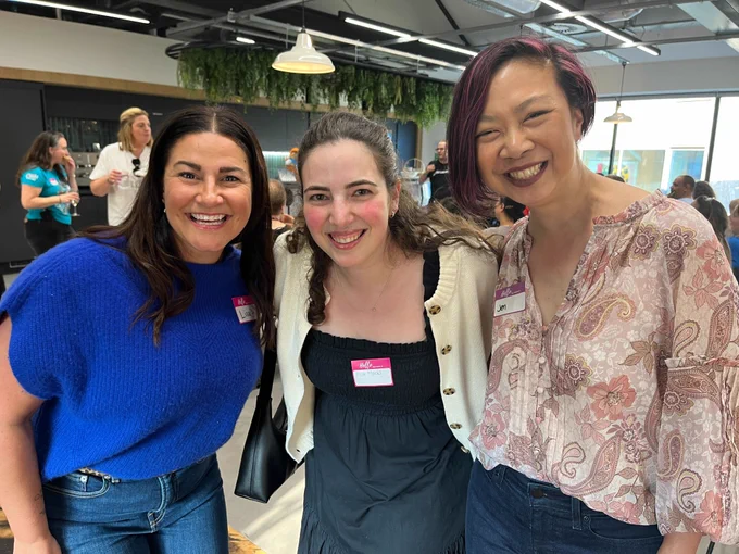 Lisa Dick, Ella Marks, and Jennifer Lee at the London Admin User Group meeting. 