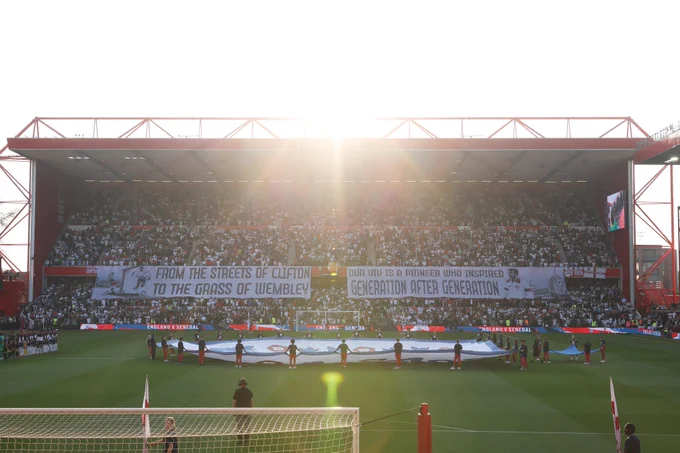 A banner to celebrate Viv Anderson at The City Ground