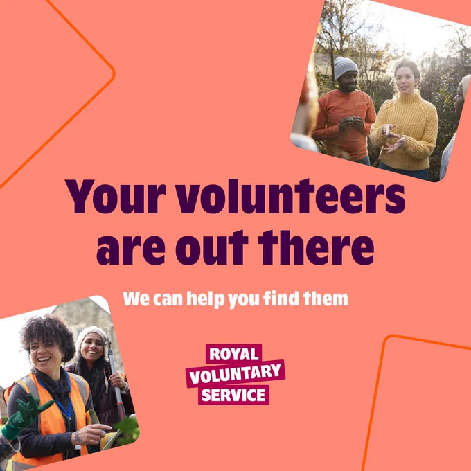Graphic showing a few photos of volunteers smiling with the heading that reads your volunteers are out there we can help you find them.