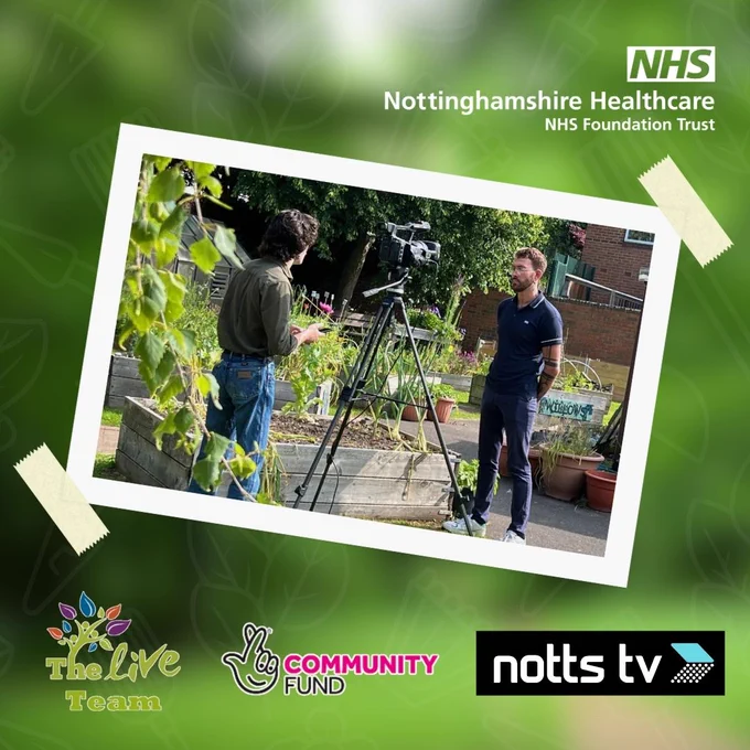 Picture of Notts TV filming a staff member in Highbury Community Garden