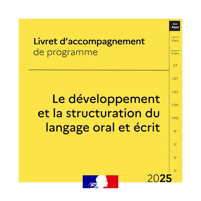 Visuel de couverture du livret d'accompagnement de programme : Le développement
et la structuration du langage oral et écrit pour les élèves avant 4 ans.
