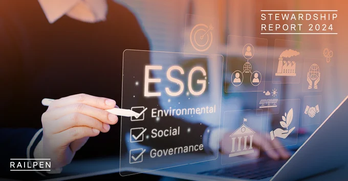Person interacting with ESG graphic whilst on laptop.