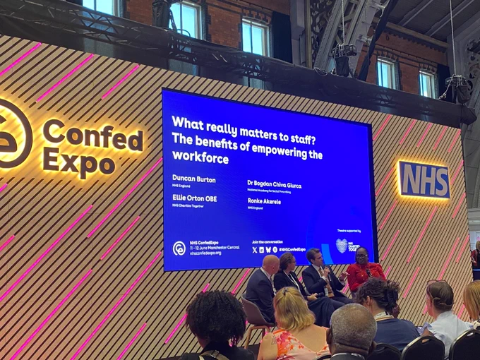 An image showing a presentation slide from the 'What really matters to staff? The benefits of empowering the workforce' session at ConfedExpo.